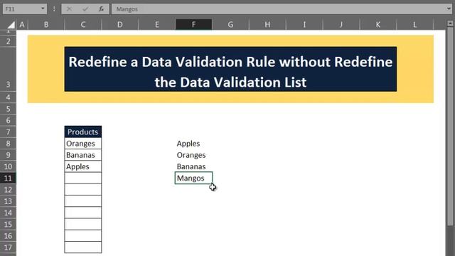 Excel 2016 V17 Change The Data Validation Rule Without Redefine The Data Validation List