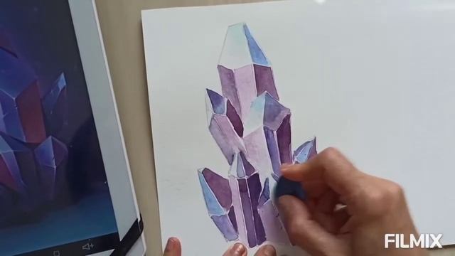 Кристаллы акварель. Урок N 2. Как рисовать кристаллы 19 июля 2020 г. смотреть онлайн