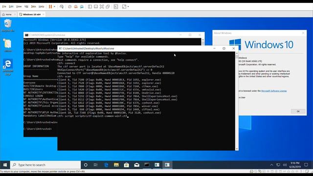 Microsoft CTF Exploitation Demo (Windows 10 x64 1903) смотреть онлайн