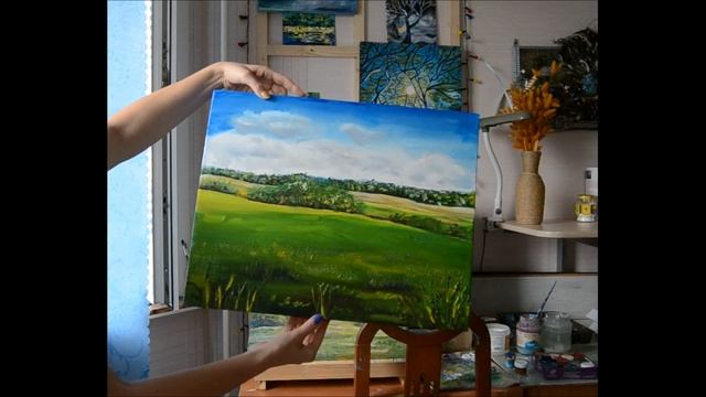 Картина Русское поле, пейзаж маслом на холсте смотреть онлайн