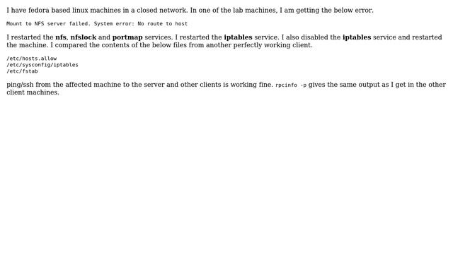 mount to nfs server failed, system error: no route to host смотреть онлайн