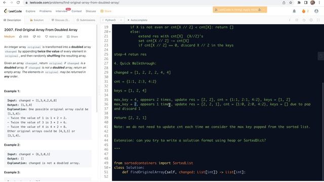 Leetcode 2007. Find Original Array From Doubled Array - build with sorted container(s) смотреть онлайн