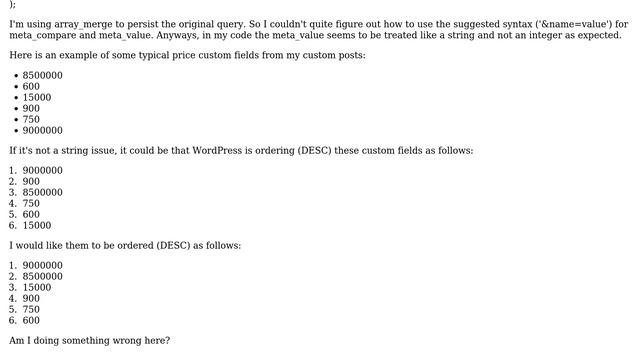 Wordpress: meta_compare seems to be treating values as strings instead of integers as expected смотреть онлайн
