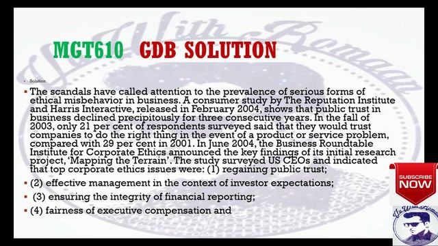 BUSINESS ETHICS -610- GDB SOLUTION SPARING 2021//FOR VU STUDENT// смотреть онлайн