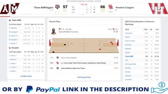 TEXAS A&M VS HOUSTON LIVE - NCAAM March Madness - MAR 24, 2024 - South Region - 2nd Round смотреть онлайн