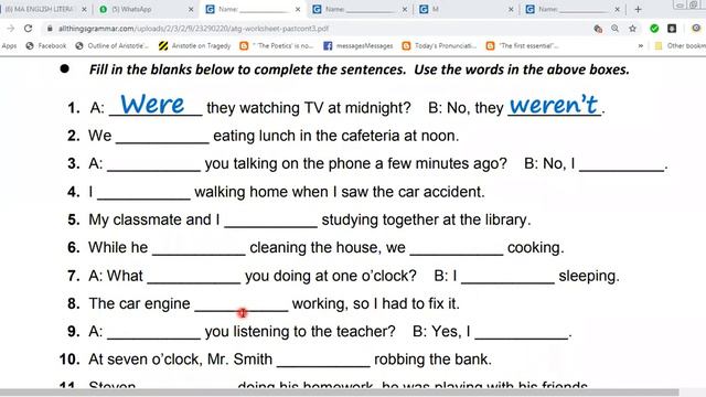 past continous worksheet 1. смотреть онлайн