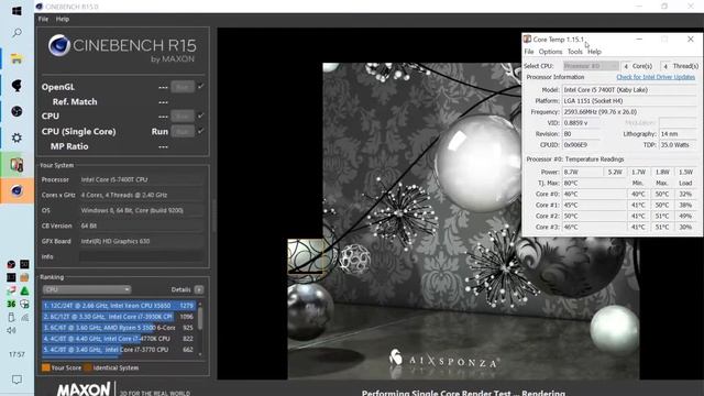 Intel Core i5 7400T Cinebench Benchmark R15 score смотреть онлайн