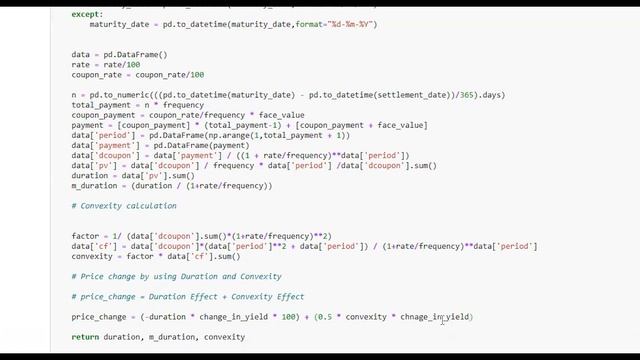 Price Change by using Duration & Convexity | Interest Rate Sensitivity Analysis | Python Function смотреть онлайн