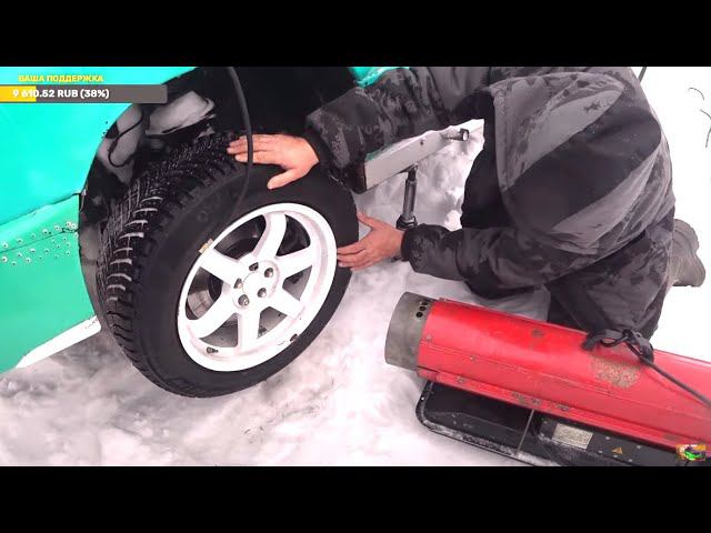 Отогреваю колесо ! Импреза зимой по лесу :) смотреть онлайн