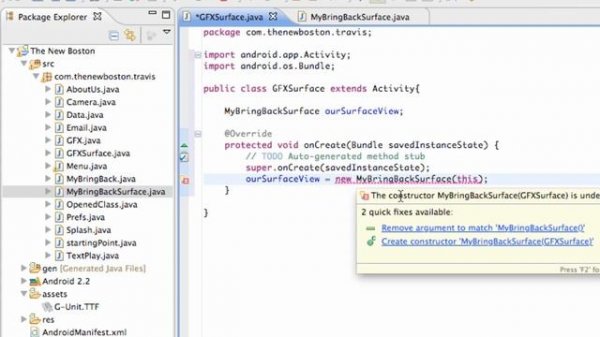 Android Application Development Tutorial - 67 - Setting up a SurfaceView class
