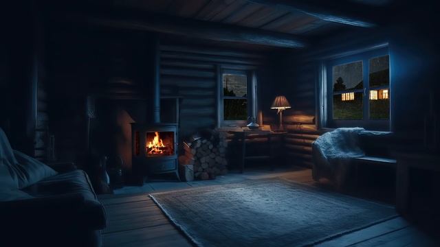 Звуки грозы и потрескивание камина в уютном домике смотреть онлайн