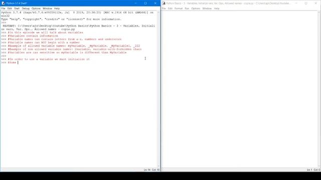 Python Basics - 3 - Variables, Initialize vars, Var. Ops., Allowed names смотреть онлайн