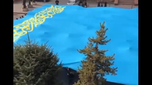 В Алматы в центре города пронесли огромный флаг смотреть онлайн
