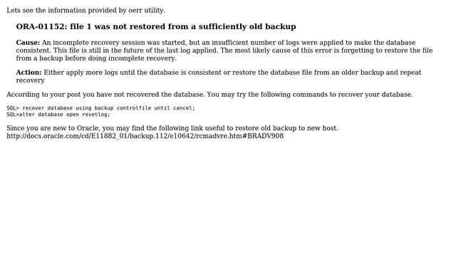 Databases: Restore data from an old rman backup - ORA-01152 (3 Solutions!!) смотреть онлайн