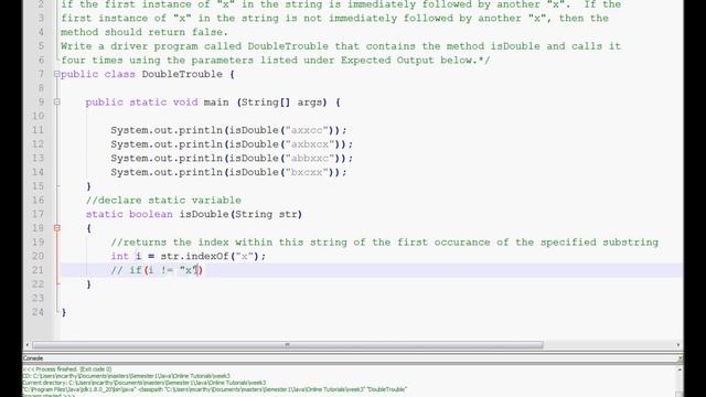 Exercise 4 Week 3 - Java Tutorials DoubleTrouble-IndexOf isDouble equals method - Static Variable смотреть онлайн