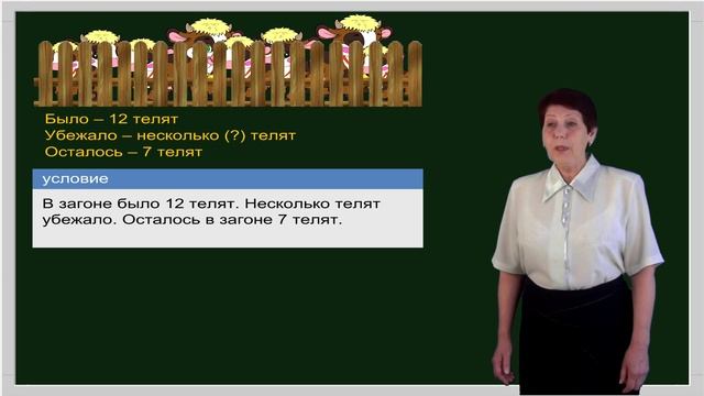 Математика 1 класс. Урок 50. Составление и решение задачи по рисунку и краткой записи (2012) смотреть онлайн