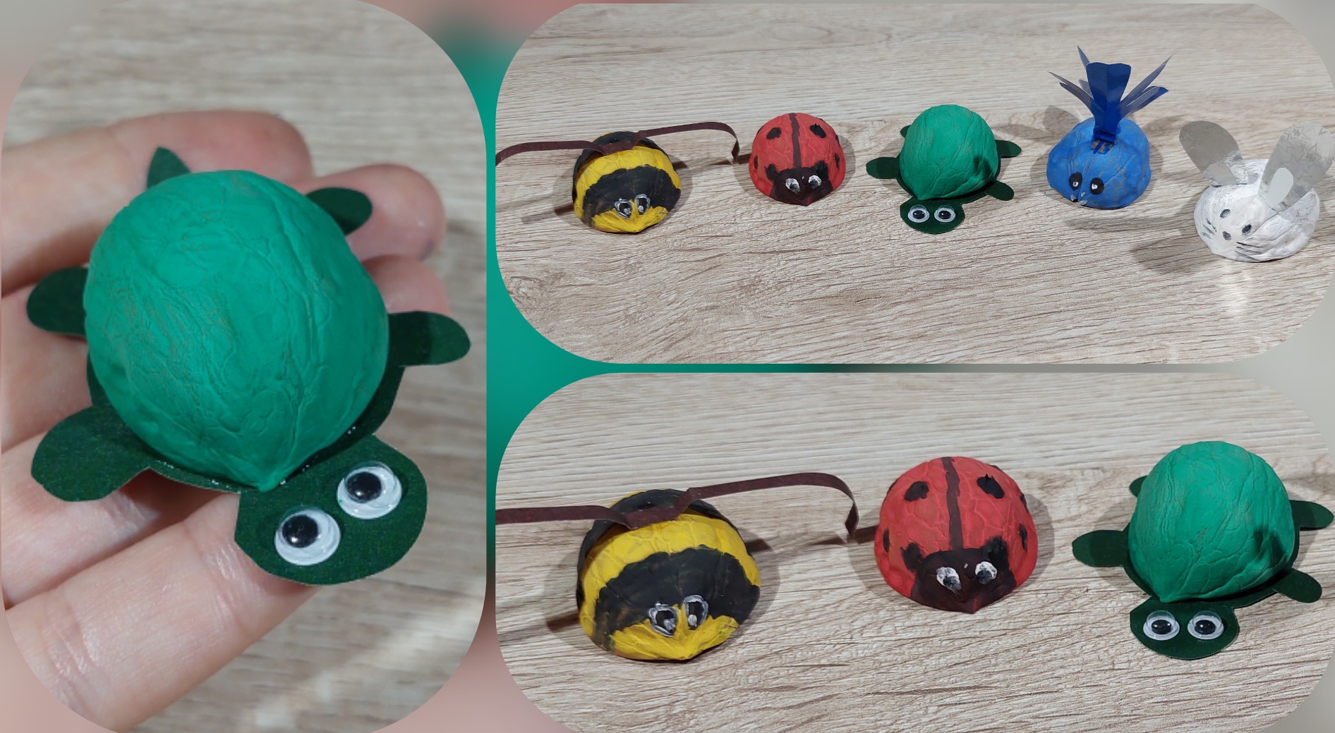 Зверята из скорлупы от грецкого ореха. Интересные поделки с детьми.mp4 смотреть онлайн