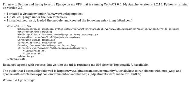 DevOps & SysAdmins: 503 errors on Apache+Mod_wsgi+Django смотреть онлайн