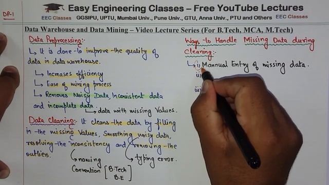 L24: Data Preprocessing, Data Cleaning, Ways to handle missing data during cleaning | DWDM Lectures смотреть онлайн
