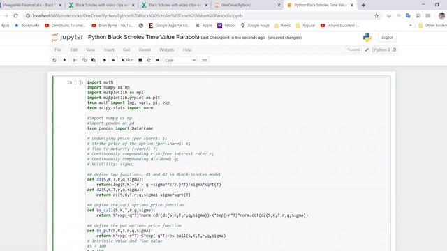Graphing Black Scholes Time Value and Intrinsic Value in Python смотреть онлайн