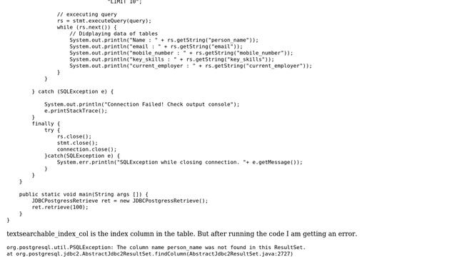 Databases: How to retrieve data from Postgresql index using java? смотреть онлайн
