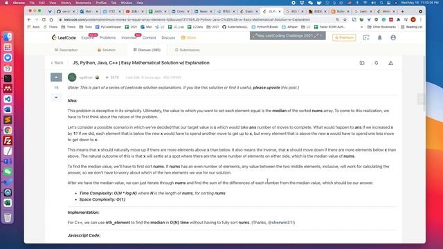 LeetCode 453&462. Minimum Moves to Equal Array Elements I & II (Python) смотреть онлайн