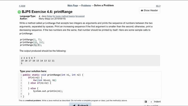 Java Practice It | 4.6 printRange| if/ else/ else if statements, int return method, for loops смотреть онлайн