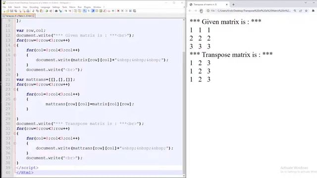 Transpose of a matrix in js | Transpose of a matrix смотреть онлайн
