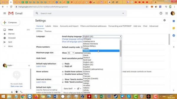 Как в Gmail изменить язык интерфейса с английского на русский