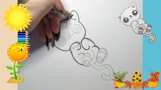 Как нарисовать МИЛЫЙ. просто, Рисунки для начинающих кот смотреть онлайн