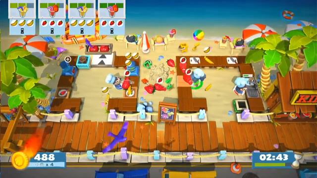 Overcooked 2 Surf 'n' Turf 1-1, 3-player Four Star!
