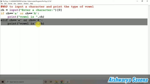 #20 - Type Of Vowel Program - elif (if else ladder) Logical Operator - Python Programming - смотреть онлайн