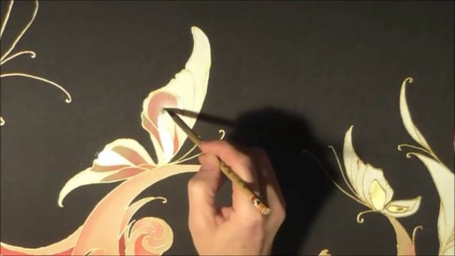 Painting on silk. Gold Butterflies on Silk. Батик "Золотые бабочки" смотреть онлайн