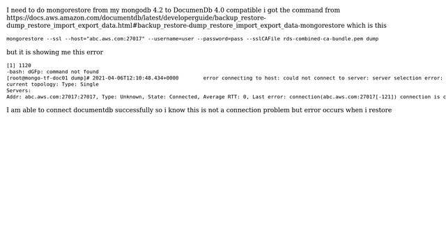 Databases: How to mongorestore mongoDB 4.2 to documentDB 4.0? смотреть онлайн