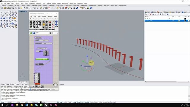 Grasshopper + Rhino blocks copied and oriented along an offset reference curve смотреть онлайн