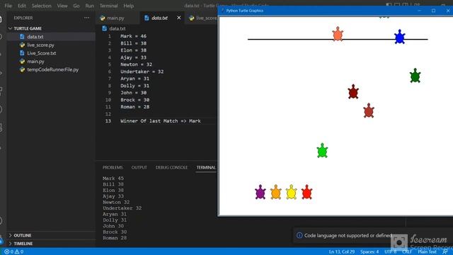 Turtle race using Turtle library (Python) смотреть онлайн