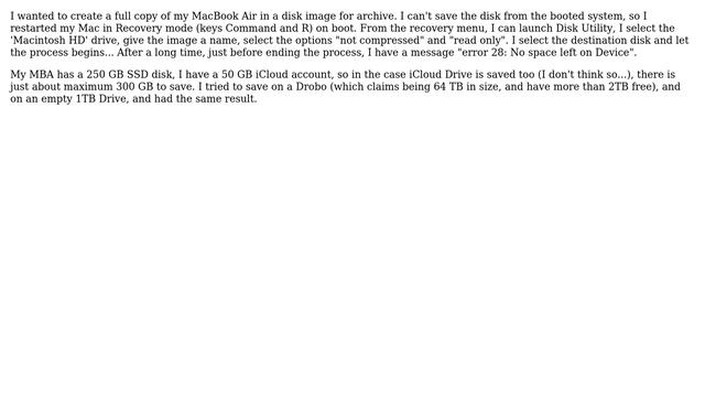 Apple: Disk image creation from folder: error 28 - no space left on device смотреть онлайн