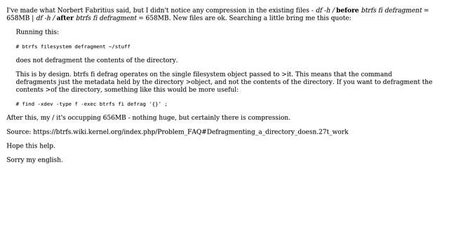 Ubuntu: Will btrfs automatically compress existing files when compression is enabled? смотреть онлайн