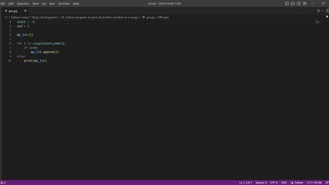 Python program to print all positive numbers in a range смотреть онлайн