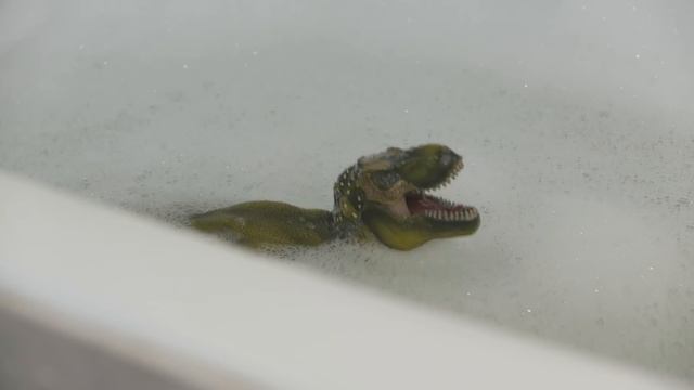 T-Rex vs Rubber Duck! Pet dinosaur Rex fights rubber duckie. A dinosaur toy fight. смотреть онлайн