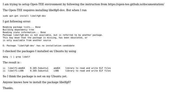How to install libelfg0-dev on ubuntu 16.04 LTS 64bit version? смотреть онлайн