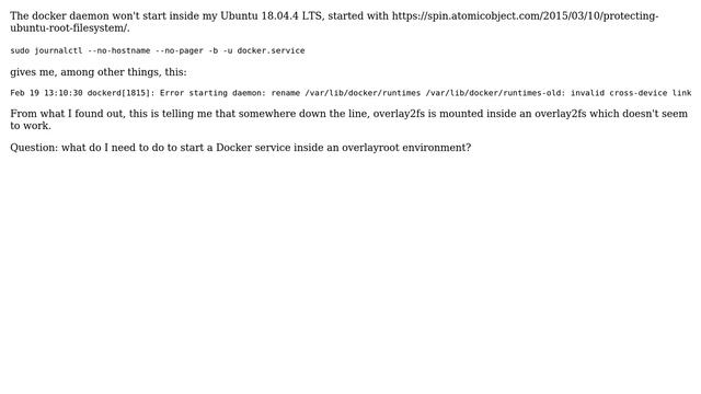 docker in overlayroot environment: "invalid cross-device link" смотреть онлайн