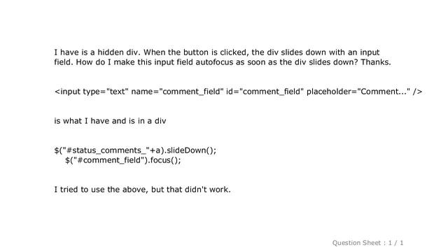 jQuery : Autofocus on input field when div slides down смотреть онлайн