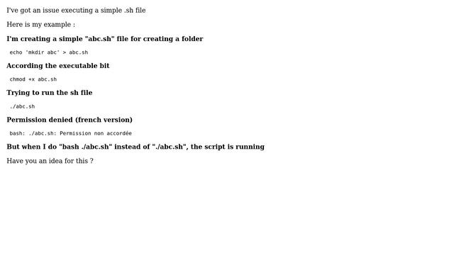 Ubuntu: Permission denied when running "./script.sh", but works when running "bash script.sh" смотреть онлайн