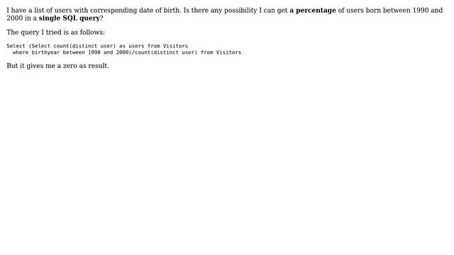 SQL Percentage of users falling in a specific range смотреть онлайн