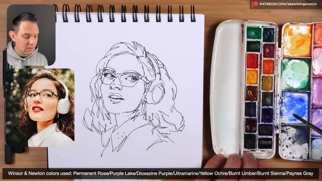 How to sketch a PORTRAIT for beginners (Step-by-step ink & watercolor TUTORIAL) смотреть онлайн