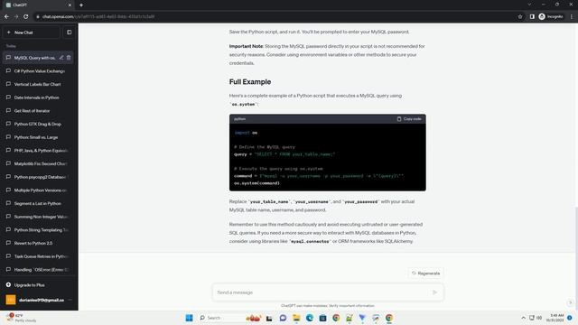 Executing a MySQL query on command line via os system in Python смотреть онлайн