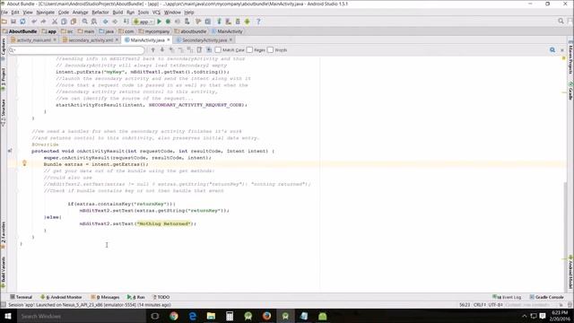 Beginners Android Studio Tutorial – 47 Bundle, Extra, and Intent: Data Transfer смотреть онлайн
