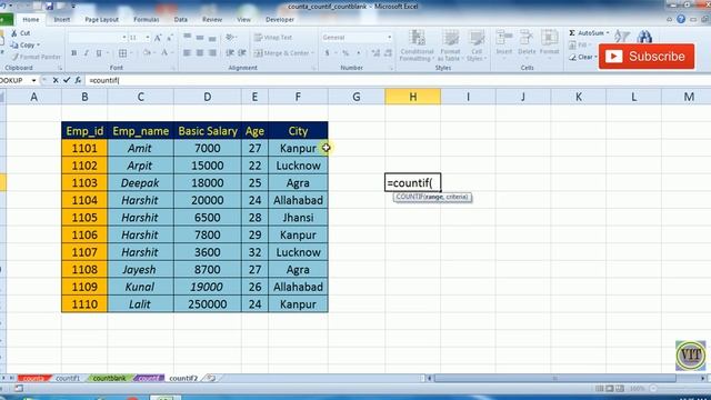 How to use Counta, Countif and Countblank funciton in excel 2003/2007/2010/2013/2016 [Hindi] смотреть онлайн