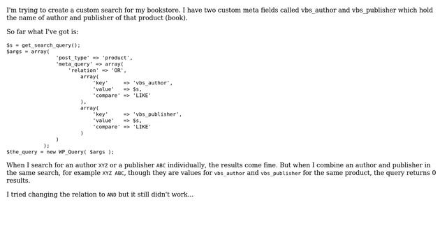 Wordpress: Combine multiple words in custom meta search query смотреть онлайн